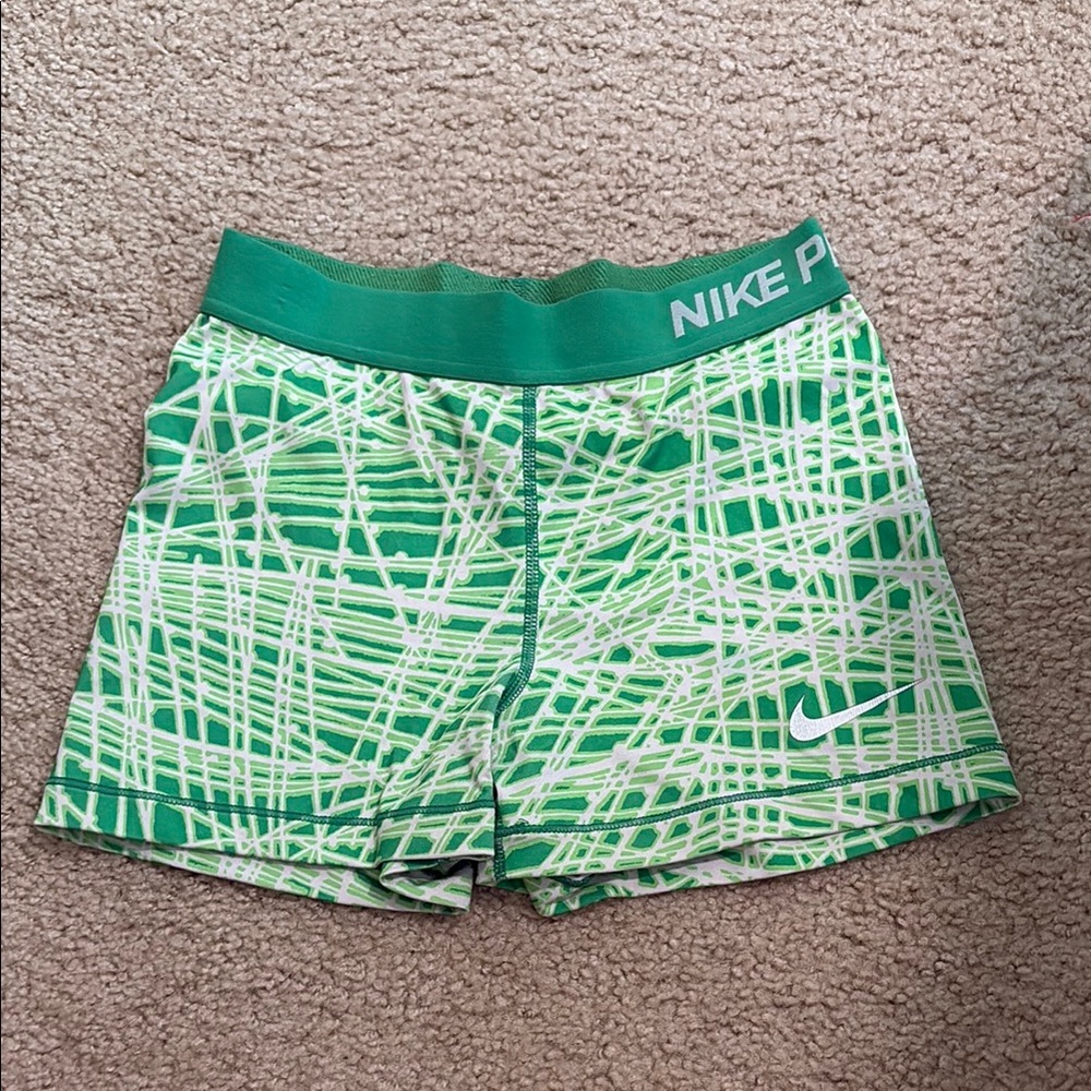 Women’s NikePro Green and White Spandex Shorts